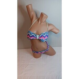 Pink By Victoria's Secret Halter Top Bikini Set Geometric Print Sz Medium